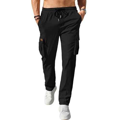 Comdecevis Men's Casual Cargo Pants Workout Joggers Stretch Sweatpants Hiking Drawstring Tactical Pants with Multi Pockets
