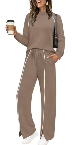 WIHOLL 2 Piece Travel Outfits for Women - Medium Khaki Track Suits & Lounge Sets