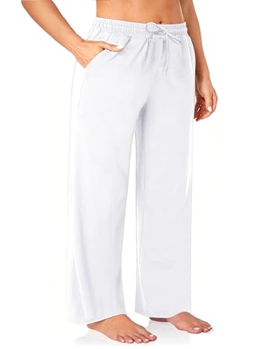 Plus Size Wide Leg Pants for Women with Pockets Drawstring Lounge Trousers
