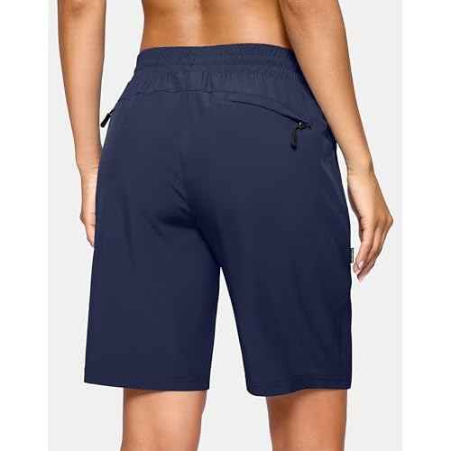 SANTINY Women's 7''/ 9'' Hiking Shorts with 3 Zipper Pockets Lightweight Quick Dry Long Athletic Golf Shorts for Women Casual