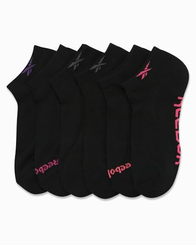 Reebok Womens No Show Socks 6 Pack Black - Moisture Wicking Cushioned Low Cut
