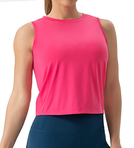 Ice Silk Workout Tank Top for Women - Bright Pink, Medium, Quick Dry Fitness Shirts