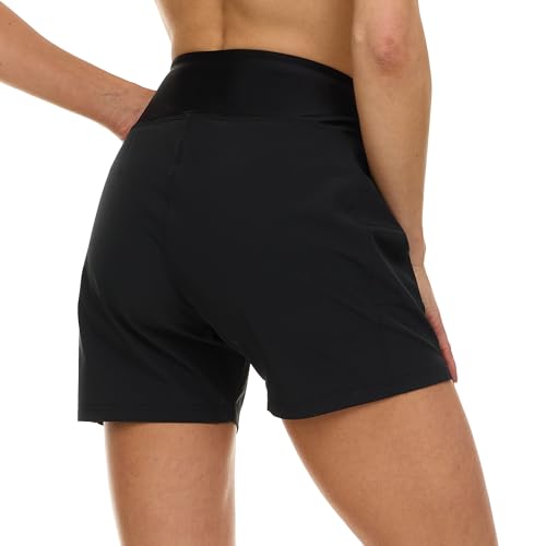 Hurley Women's 5-Inch Inseam High-Waisted Quick Dry Board Shorts with Pockets - Black