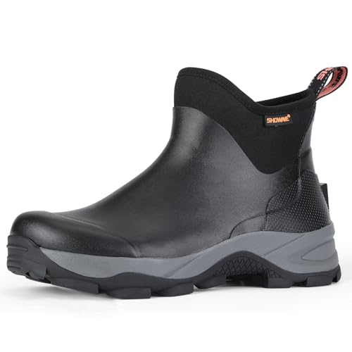 Showave Waterproof Rubber Boots for Men - Short Hunting Rain Shoes Black 10