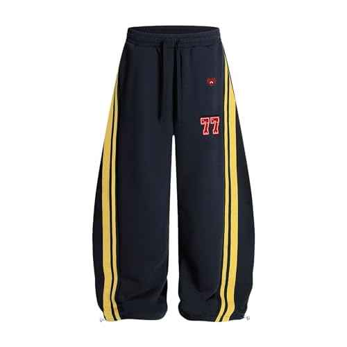Aelfric Eden Barrel Sweatpants for Mens Side Striped Drawstring Elastic Waisted Wide Leg Lounge Pants with Pockets