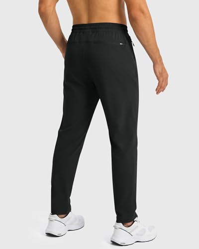 Men's Black Large Joggers with Zipper Pockets - Athletic Gym Track Pants