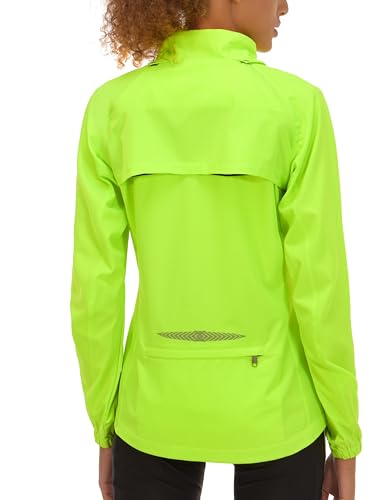 Women's Packable Rain Cycling Jacket with Removable Sleeves - Fluorescent Yellow, Medium