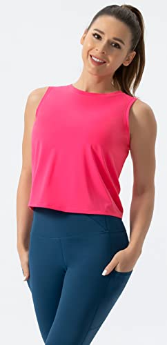 Ice Silk Workout Tank Top for Women - Bright Pink, Medium, Quick Dry Fitness Shirts