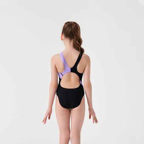 Kids Girls Athletic Swimsuit One Piece Solid Swimwear for Practice and Competition in Black and Navy Bathing Suit
