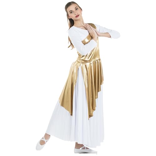 Danzcue Women's Asymmetrical Praise Dance Tunic - Gold Large-X-Large Variation