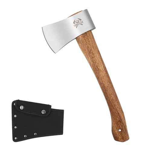 Camping Hatchet, 14.4" Survival Throwing Axe with Sheath, Survival Hatchet with Ergonomic Wood Handle for Camping, Chopping and Hiking