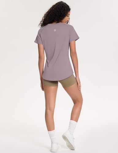 Loovoo Loose Fit Breathable Workout Top for Women - Purple Gray, XL