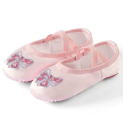 Triple Deer Ballet Shoes for Girls - Pink Bow, Toddler & Kids Satin Practice Slippers
