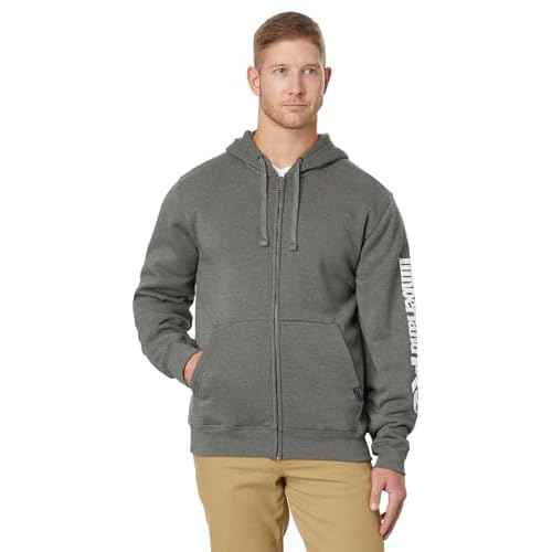 Timberland PRO Men's Hood Honcho Sport Full-Zip Hooded Sweatshirt, Dark Charcoal Heather/White, 2X-Large