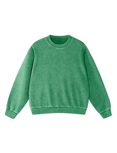 Emerald Acid Wash Sweatshirt Women Oversized Waffle Crewneck - Small