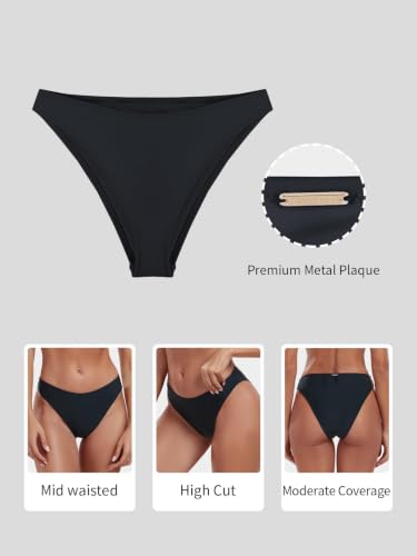 Women's Cheeky Bikini Bottoms - Medium Black