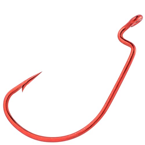 Dr.Fish Extra Wide Gap Worm Hooks 3/0 Red 100 Pack for Bass Fishing