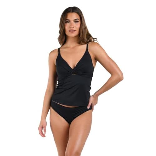 La Blanca Womens V-Neck Adjustable Twist Front Tummy Control Tankini Top