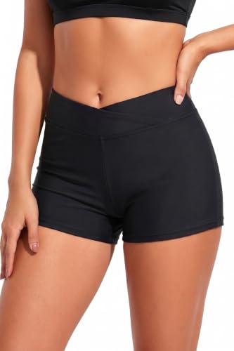 Women's V Cross Swim Shorts Tummy Control Bottoms Medium Black - Plus Size Available