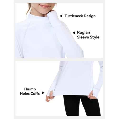 HASMES Girls Long Sleeve Shirt Kids Turtleneck Athletic T-Shirt Sports Activewear Yoga for Teens(Age 7-14)