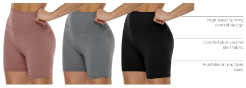 High Waisted Biker Shorts Women 3/5/8 Inch Inseam - Black Spandex Workout Leggings with Tummy Control, 5 Inch No Pockets, Large-X-Large