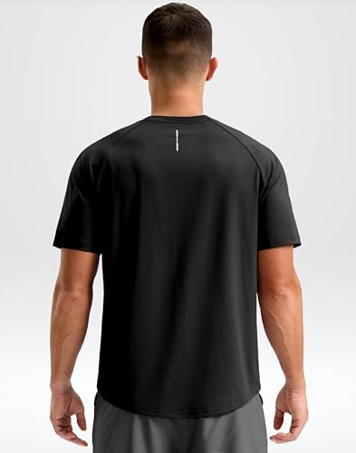 Men's Athletic Workout T-Shirt Large Black Moisture Wicking Running Shirt