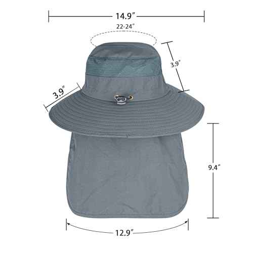Sun Hats for Men Women Fishing Hat UPF 50+ Breathable Wide Brim Bucket Hats Summer UV Protection Safari Hat with Neck Flap