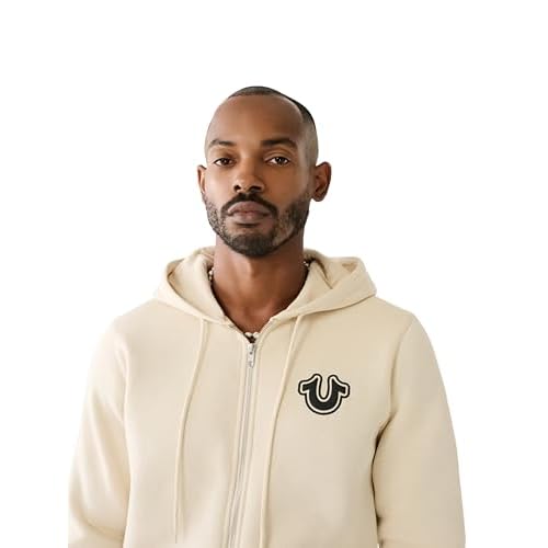 True Religion Men's Puff Print Core Zip Up Hoody ? Full Zip with Graphic