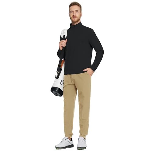 Men's Quarter Zip Pullover Sweatshirt - Black Large Moisture Wicking Golf Midlayer