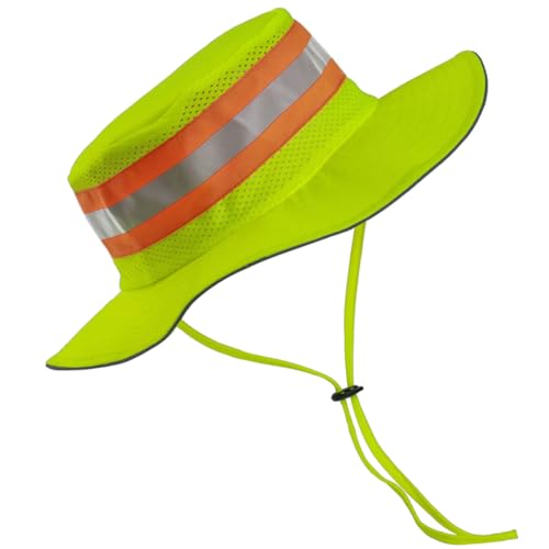 High Visibility Neon Reflective Sun Bucket Hat - Wide Brim Mesh Fishing Cap for Men Women - Green
