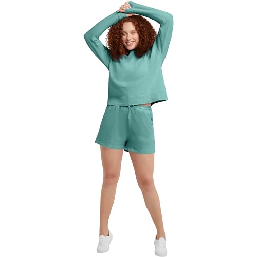 Hanes Originals Women's Fleece Sweatshirt - Medium Spanish Moss with Placed Flowers