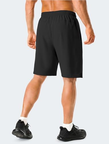 Men's Athletic Running Shorts 7 Inch Quick Dry with Zipper Pockets Large Black+Black