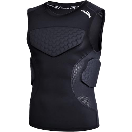Kids Padded Football Shirt with Chest Rib Protector - Black, Medium