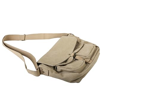 Khaki School Canvas Messenger Bag - Crossbody Vintage Satchel for Students