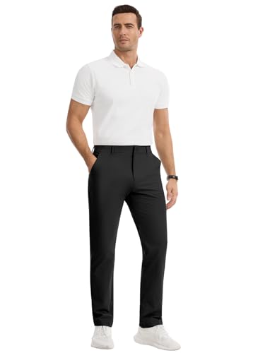 Runcati Men's Golf Pants Stretch Dress Work Slacks 42W x 30L Black