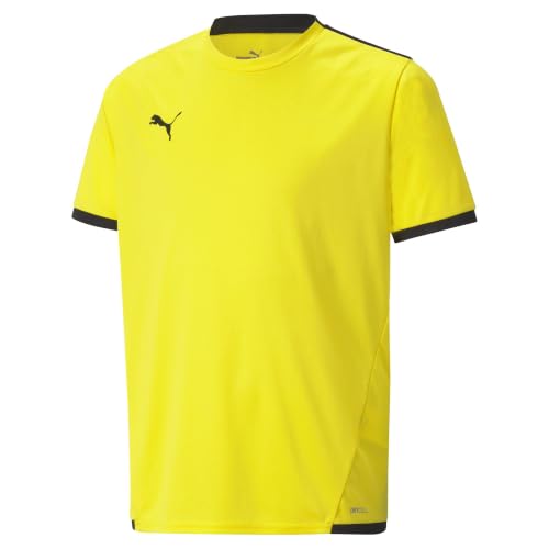 Unisex Child Sports Jersey T-Shirt - Puma Teamliga, Cyber Yellow & Black, Large US