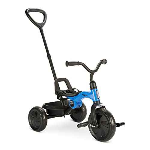 Joovy Tricycoo Fold & Go Toddler Tricycle Featuring Removable, Adjustable Push Handle, Lockable Pedals, Height-Adjustable Seat, 3-Point Safety Harness, and Rear Storage Box (Blueness), 27.6"x18.5"x37"