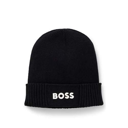 BOSS Mens Small Logo Cotton Blend Knit Hat