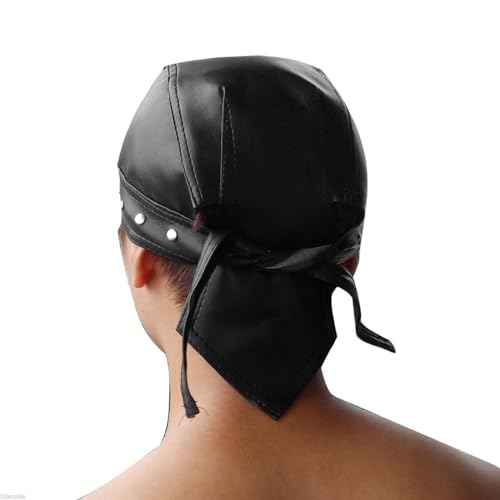 Steampunk Bandana Doo Do Rag Headwrap Biker Party Leather Studs Skull Cap Mens Black