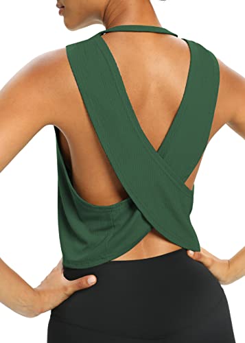 Women’s Open Back Yoga Tank Top Workout Shirt Backless Fitness Top