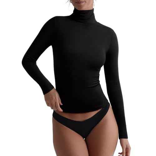 REORIA Women's Basic Long Sleeve Thermal Shirts Mock Turtle Neck Soft Wool Winter Layering Slim Fit Underwear Tops 2025