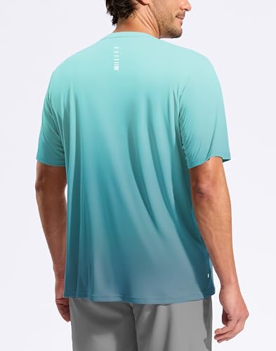 Men's UPF 50+ Quick Dry Water Beach Rash Guard Shirt Gradient Blue Fish XL - Sun Protection Swimwear