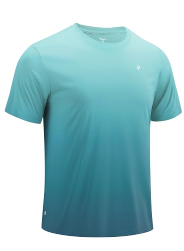 Men's UPF 50+ Quick Dry Water Beach Rash Guard Shirt Gradient Blue Fish XL - Sun Protection Swimwear