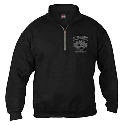 Harley-Davidson Men's Ghoulish Skull 1/4 Zip Cadet Pullover Sweatshirt - Black
