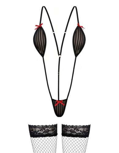 Women's Micro Bikini See-Through Lingerie One Piece Swimsuit Black One Size