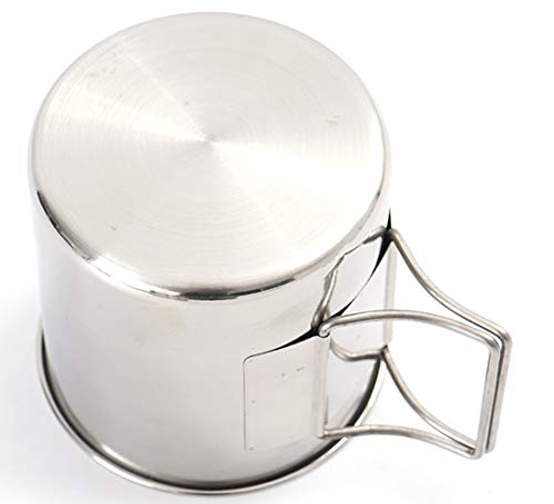 Stainless Steel Camping Mug Set with Folding Handle - 4 Piece Backpacking Cup Kit