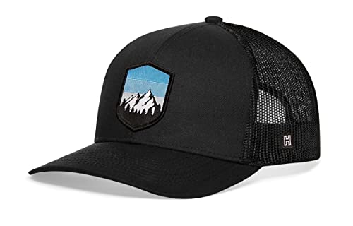 HAKA Mountains & Trees Hat | Outdoor Trucker Mesh Snapback Baseball Cap - Black