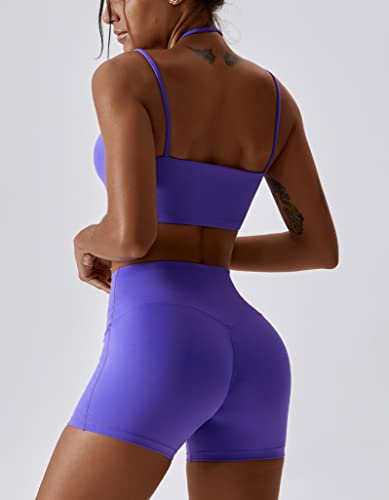 Women’s Workout Sets 2 Piece Sports Bras & High Waist Biker Shorts - Purple, Small
