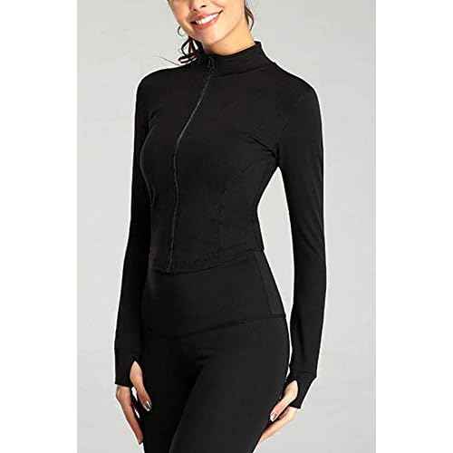 Lviefent Womens Lightweight Full Zip Running Track Jacket Workout Slim Fit Yoga Sportwear with Thumb Holes