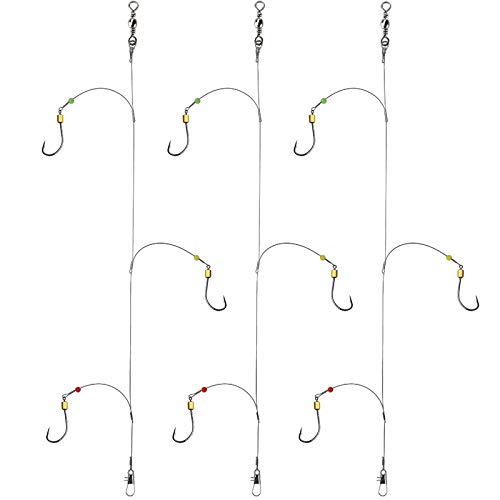 3-Pack 7-Strand Steel Wire Leader Rig with Swivels, Beads & Hooks - 22.8in Main Line, 14#